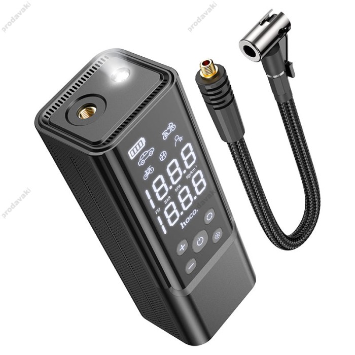 Автомобільний компресор насос Hoco ZP7 Maddy portable smart air pump 5000 mAh Black