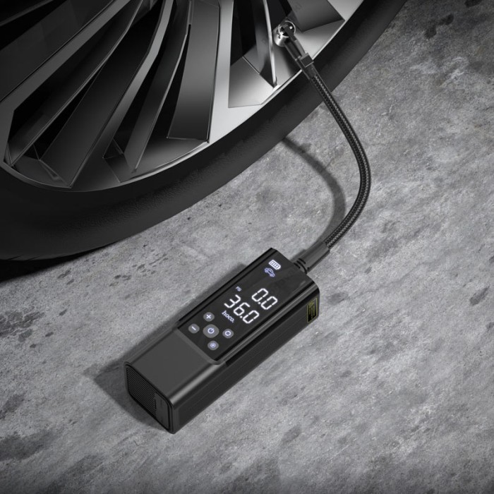 Автомобільний компресор насос Hoco ZP7 Maddy portable smart air pump 5000 mAh Black