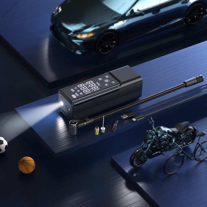 Автомобільний компресор насос Hoco ZP7 Maddy portable smart air pump 5000 mAh Black
