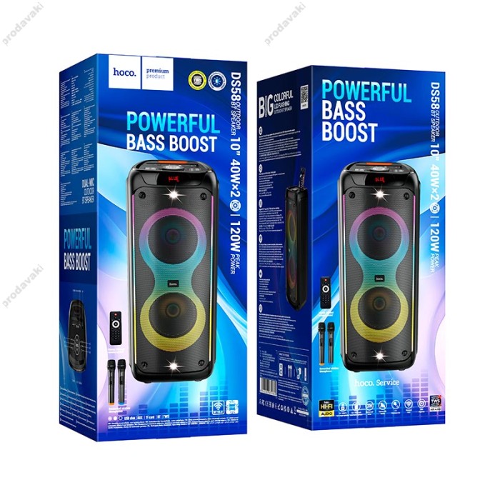 Портативна колонка система караоке Bluetooth Hoco DS58 з 2-ма мікрофонами 120W Black