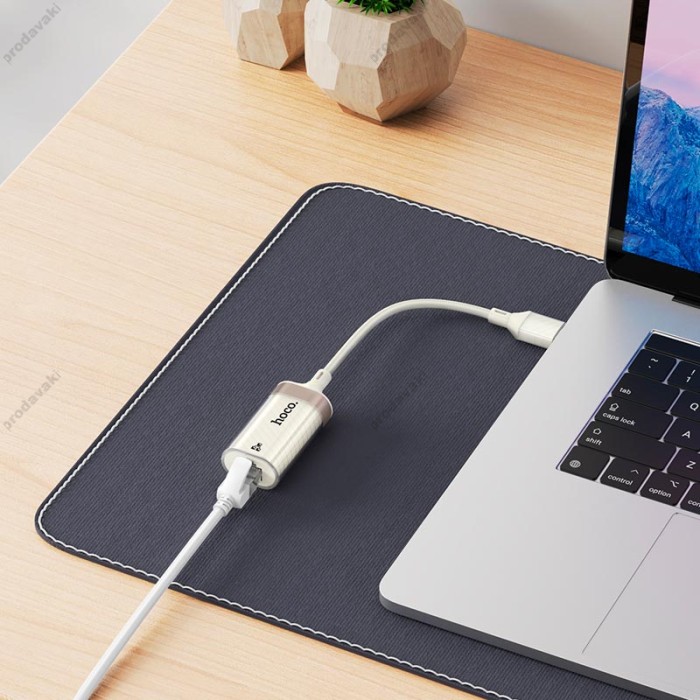 Мережевий адаптер HOCO UA41 Crystal ethernet adapter USB to RJ45 100 Mbps 0.145m White-gold