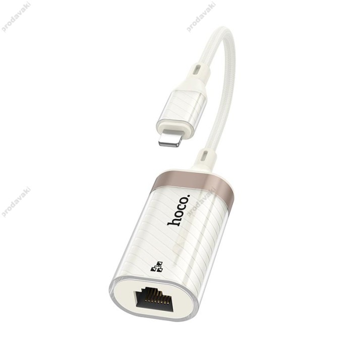 Мережевий адаптер HOCO UA41A Crystal ethernet адаптер Lightning to RJ45 100 Mbps 0.145m White-gold