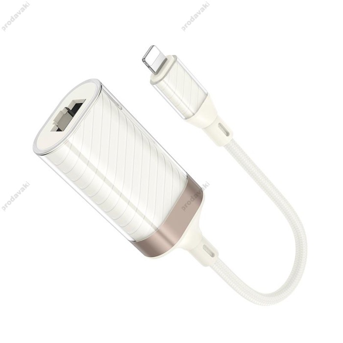 Мережевий адаптер HOCO UA41A Crystal ethernet адаптер Lightning to RJ45 100 Mbps 0.145m White-gold