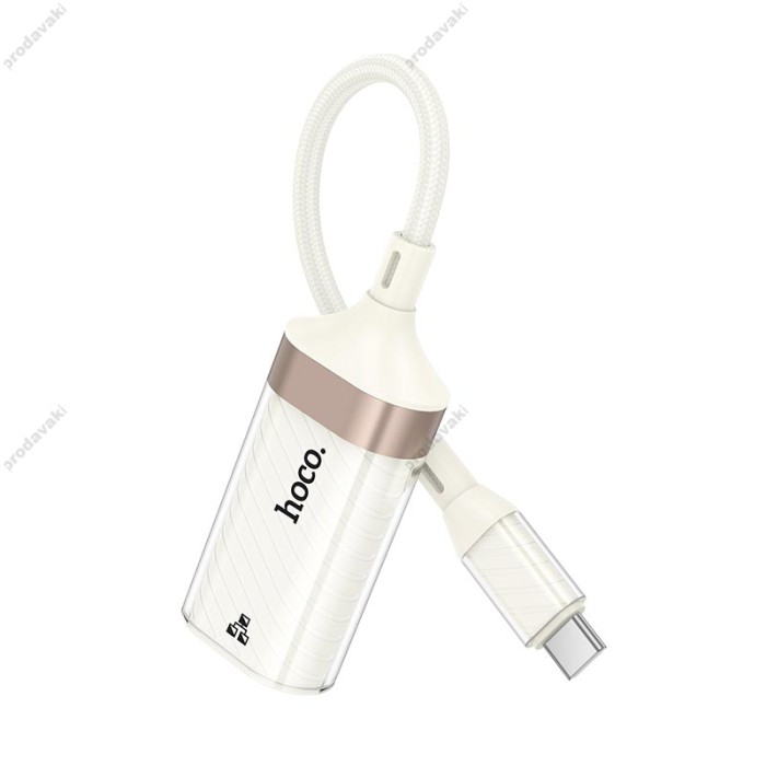 Мережевий адаптер HOCO UA41B Crystal Ethernet адаптер Type-C to RJ45 100 Mbps 0.145m White-gold