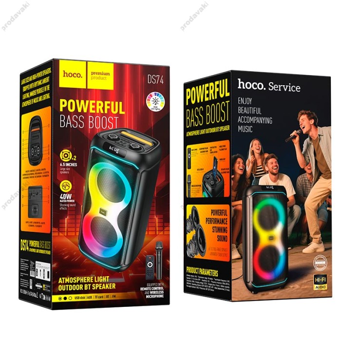Портативна колонка Bluetooth Hoco DS74 Sound outdoor RGB BT5.0 FM/USB/AUX/TF 40W Black
