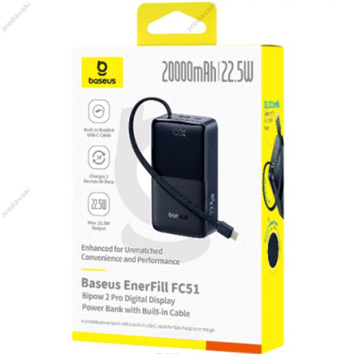 Повербанк портативний акумулятор Power bank Baseus EnerFill FC51 Bipow2 Pro Digital Displa 22.5W 20000 mAh Black E0027701