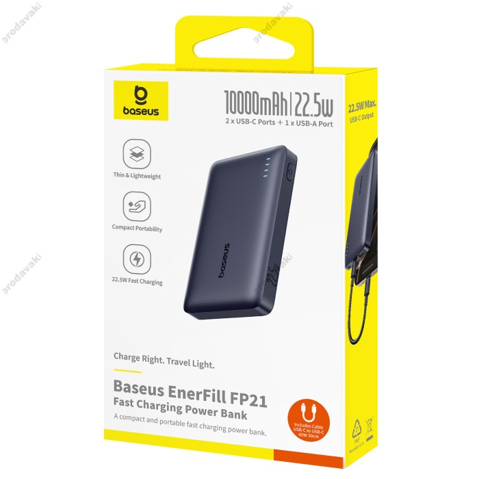Повербанк портативний акумулятор Power bank Baseus EnerFill FP21 22.5W 10000 mAh Black P1008210D123-00