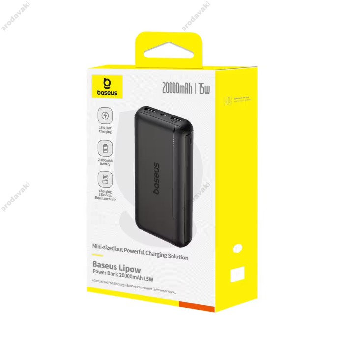 Повербанк портативний акумулятор Power bank Baseus Lipow Fast Charge 15W 20000 mAh Black P10079100113-00