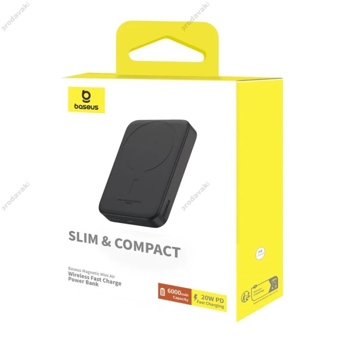 Повербанк портативний акумулятор Power bank Baseus Magnetic Mini Air MagSafe магнітний 20W 6000mAh Black