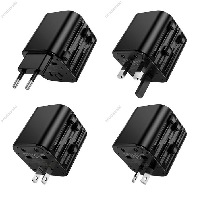 Мережевий адаптер перехідник для розеток HOCO AC29 Changer Universal conversion plug 1000W Black