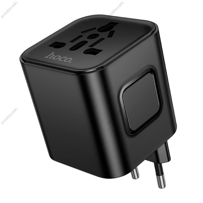 Мережевий адаптер перехідник для розеток HOCO AC29 Changer Universal conversion plug 1000W Black