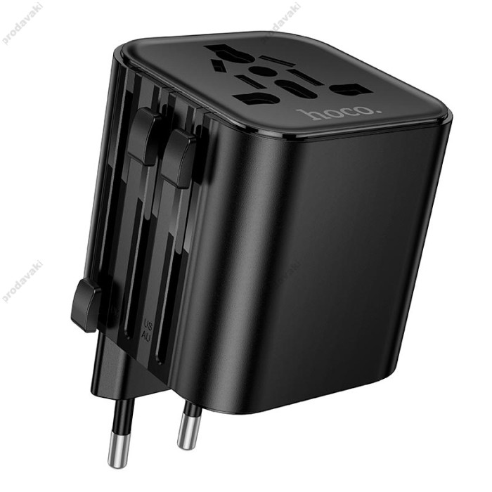 Мережевий адаптер перехідник для розеток HOCO AC29 Changer Universal conversion plug 1000W Black