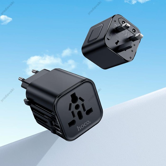 Мережевий адаптер перехідник для розеток HOCO AC29 Changer Universal conversion plug 1000W Black