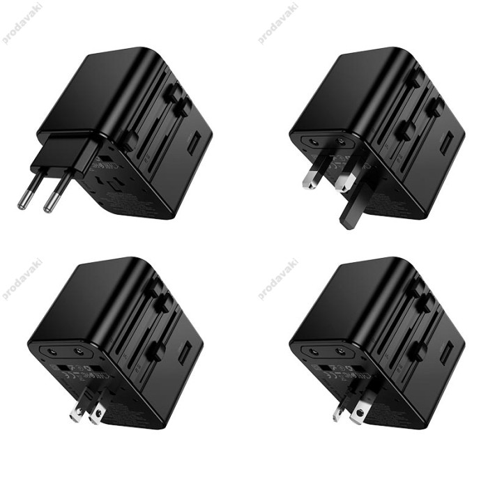 Мережевий адаптер перехідник для розеток HOCO AC30 Changer 4-port universal charger 1000W Black