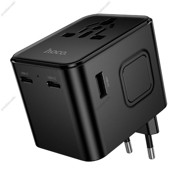Мережевий адаптер перехідник для розеток HOCO AC30 Changer 4-port universal charger 1000W Black