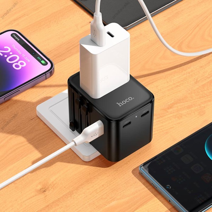 Мережевий адаптер перехідник для розеток HOCO AC30 Changer 4-port universal charger 1000W Black