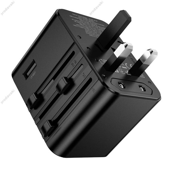 Мережевий адаптер перехідник для розеток HOCO AC30 Changer 4-port universal charger 1000W Black
