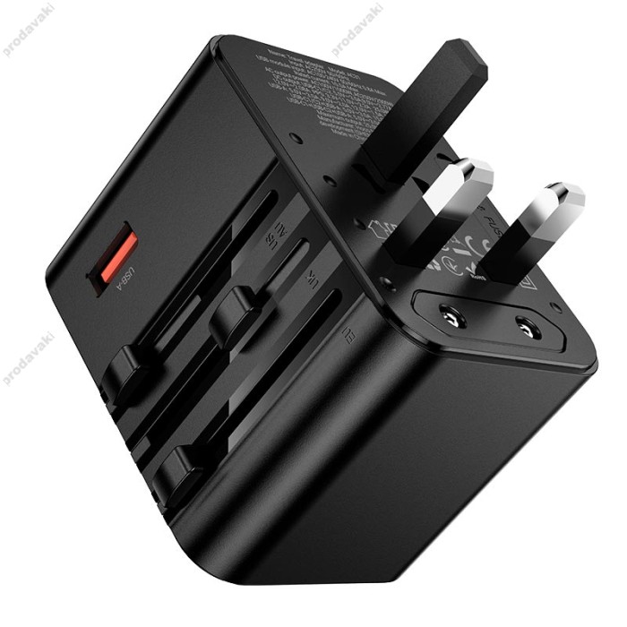 Мережевий адаптер перехідник для розеток HOCO AC31 Changer 3-port PD universal charger 1000W Black