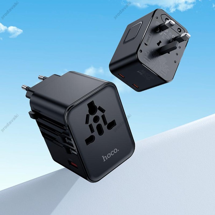 Мережевий адаптер перехідник для розеток HOCO AC31 Changer 3-port PD universal charger 1000W Black