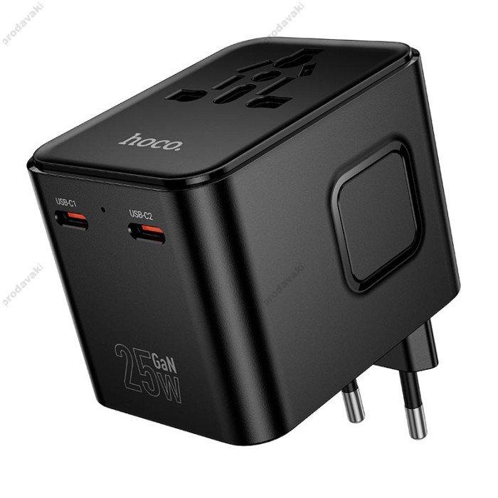 Мережевий адаптер перехідник для розеток HOCO AC31 Changer 3-port PD universal charger 1000W Black
