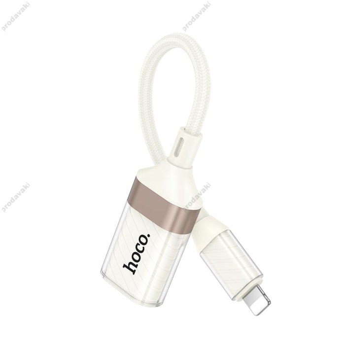 Перехідник HOCO UA39 Crystal Lightning male to USB female 2.0 adapter 480Mbps 0.125m White-gold