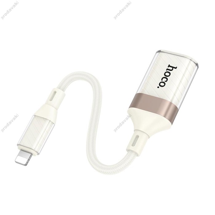 Перехідник HOCO UA39 Crystal Lightning male to USB female 2.0 adapter 480Mbps 0.125m White-gold