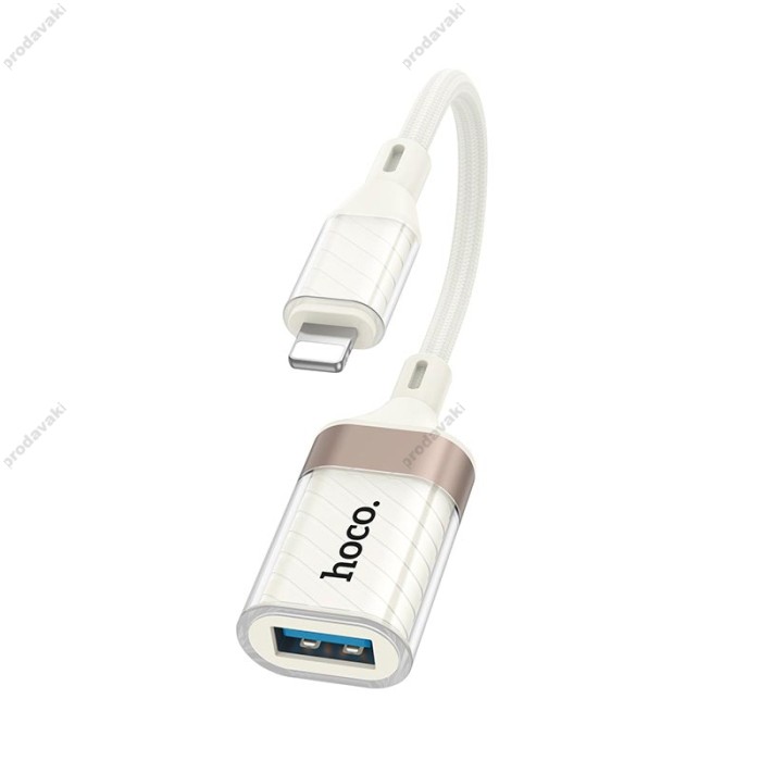 Перехідник HOCO UA39 Crystal Lightning male to USB female 2.0 adapter 480Mbps 0.125m White-gold