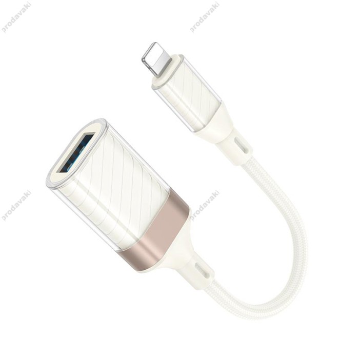Перехідник HOCO UA39 Crystal Lightning male to USB female 2.0 adapter 480Mbps 0.125m White-gold