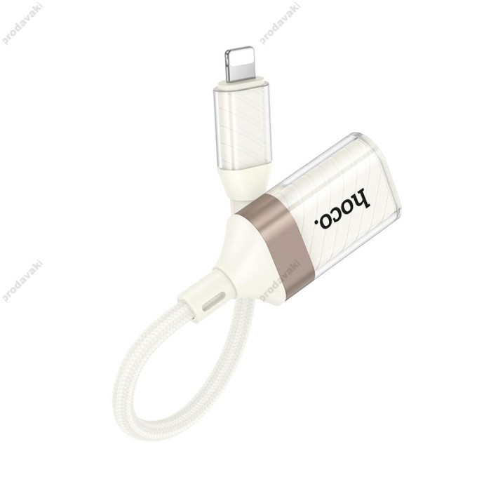 Перехідник HOCO UA39 Crystal Lightning male to USB female 2.0 adapter 480Mbps 0.125m White-gold