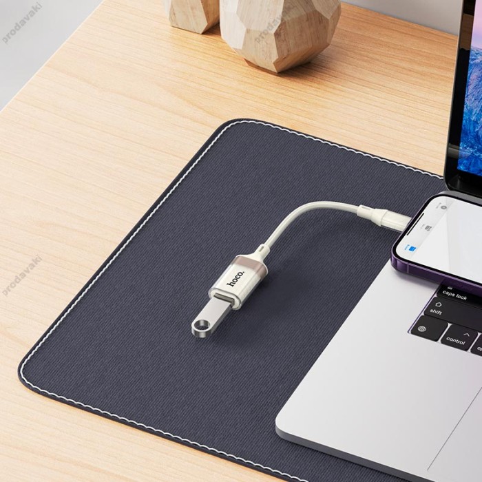 Перехідник HOCO UA39 Crystal Lightning male to USB female 2.0 adapter 480Mbps 0.125m White-gold