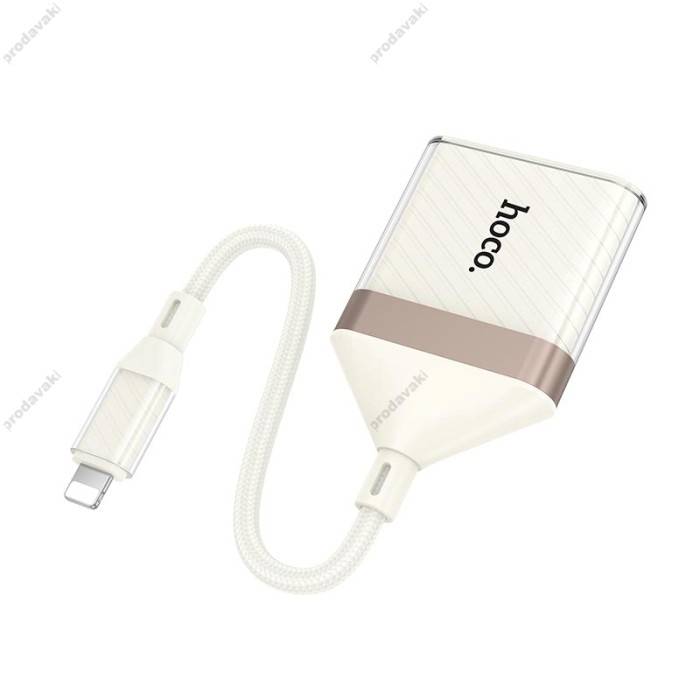 Кардрідер HOCO UA40 Crystal 2в1 card reader OTG Lightning White-gold