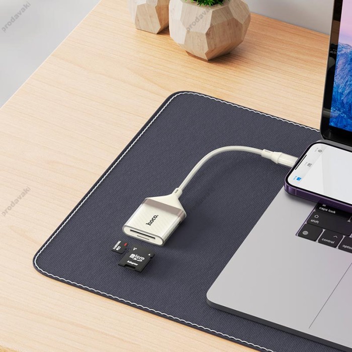 Кардрідер HOCO UA40 Crystal 2в1 card reader OTG Lightning White-gold