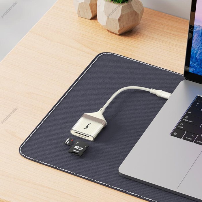 Кардрідер HOCO UA40 Crystal 2в1 card reader OTG Type-C White-gold