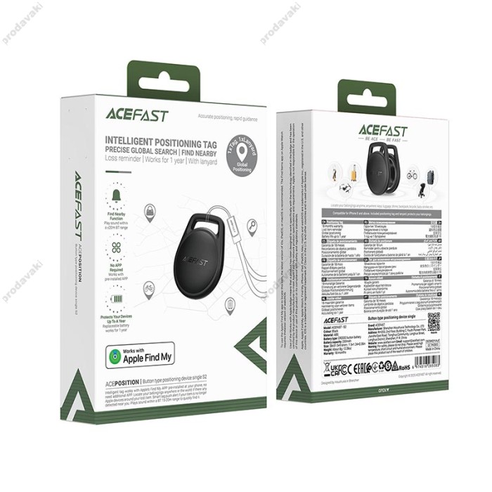 Пошуковий трекер ACEFAST S2 button type positioning device single IOS Black