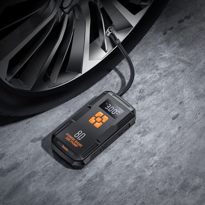Пусковий зарядний пристрій бустер-компресор Hoco QS2 2in1 Portable Smart Jump Starter Air Pump 600A 8000mAh Black