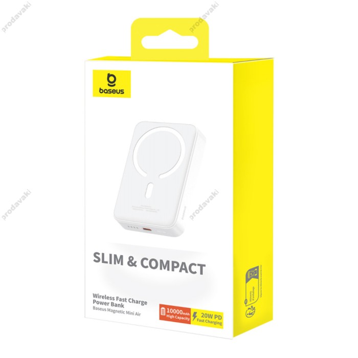 Повербанк портативний акумулятор Power Bank Baseus Magnetic Mini Air MagSafe магнітний 20W 10000 mAh White