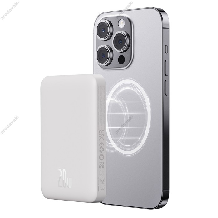 Повербанк портативний акумулятор Power Bank Baseus Magnetic Mini Air MagSafe магнітний 20W 10000 mAh White