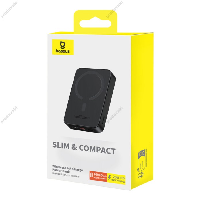 Повербанк портативний акумулятор Power bank Baseus Magnetic Mini Air MagSafe магнітний 20W 10000 mAh Black