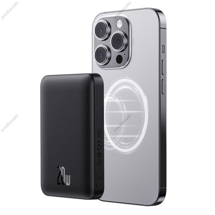 Повербанк портативний акумулятор Power bank Baseus Magnetic Mini Air MagSafe магнітний 20W 10000 mAh Black