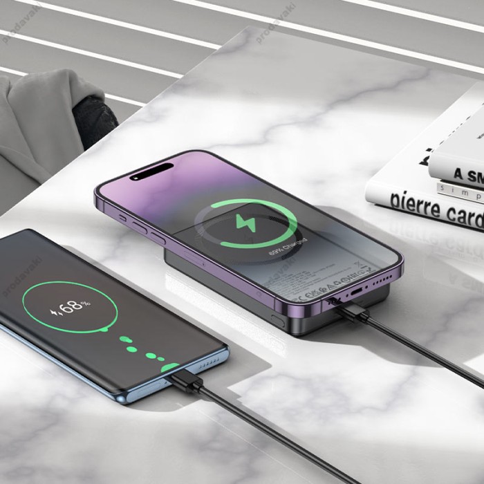 Повербанк портативний акумулятор Power bank Hoco Q34 magnetic MagSafe магнітний 20W 10000 mAh Metal-grey