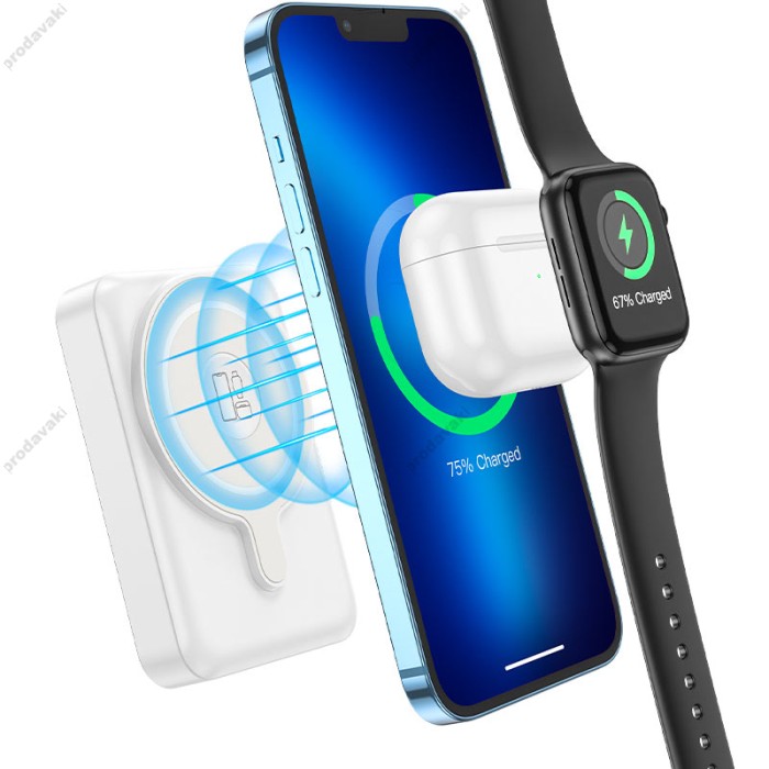 Повербанк портативний акумулятор Power Bank Hoco Q11 Expressar MagSafe магнітний 3in1 20W 10000 mAh White