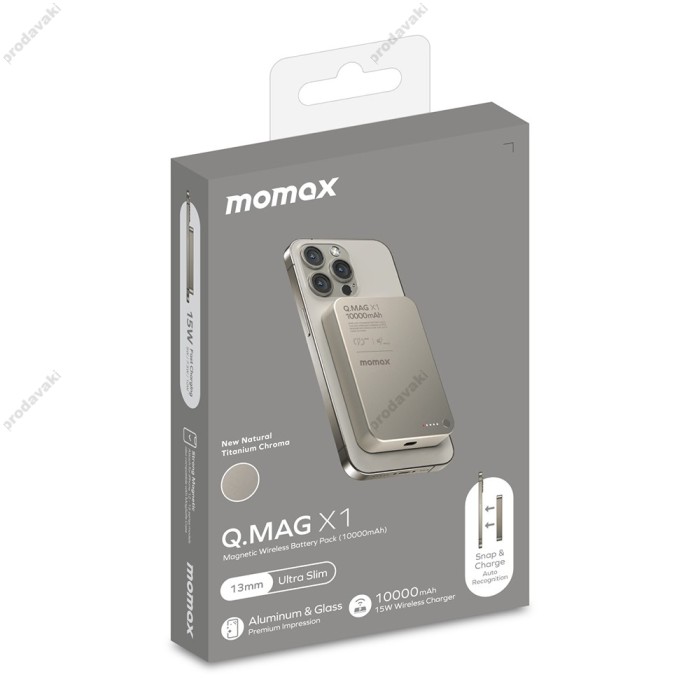 Повербанк портативний акумулятор Power bank Momax Q.Mag X1 MagSafe магнітний 10000 mAh Titanium