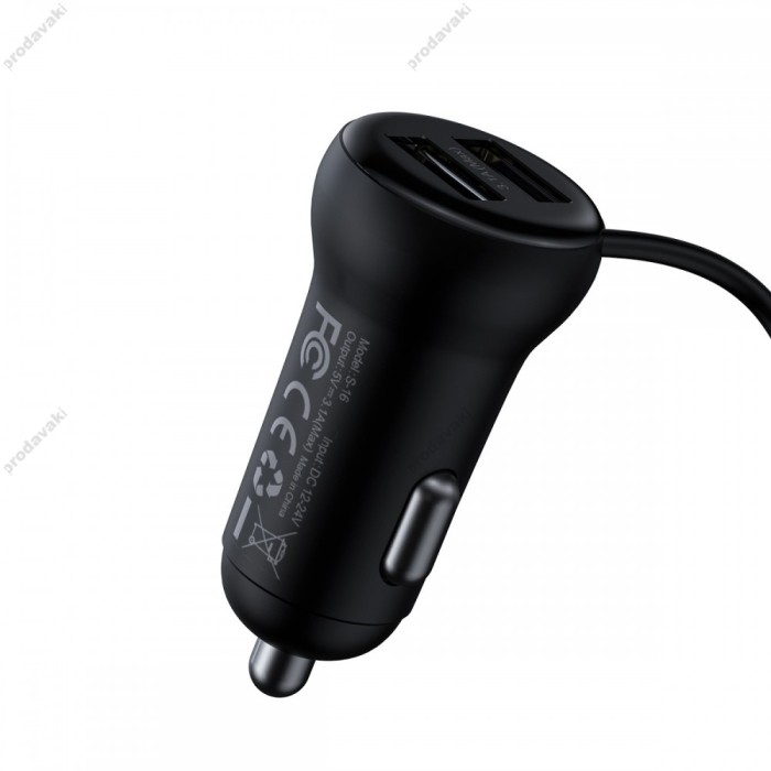 FM - трансмітер Baseus S-16 Wireless MP3 Car Charger AUX, MP3, TF-card Black (CCTM-E01)