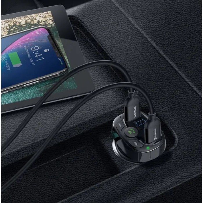 FM - трансмітер Baseus S-09A T-typed Bluetooth MP3 Car Charger Black (CCTM-01)