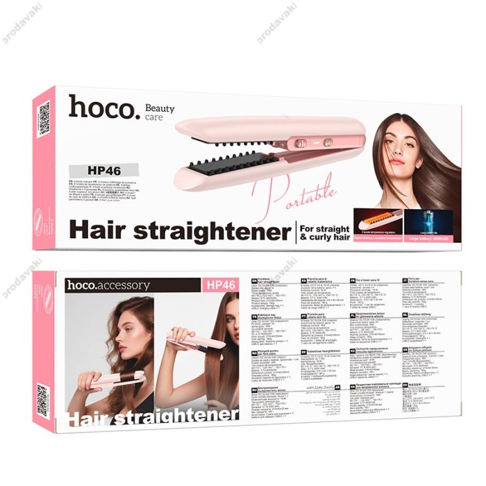 Бездротова плойка для волосся Hoco HP46 Explicit electric hair straightener Pink
