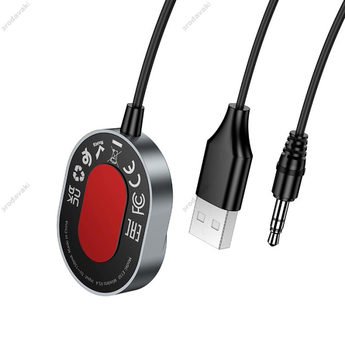 Автомобільний Bluetooth адаптер HOCO E150 Path car AUX BT receiver with cable BT5.4 Black