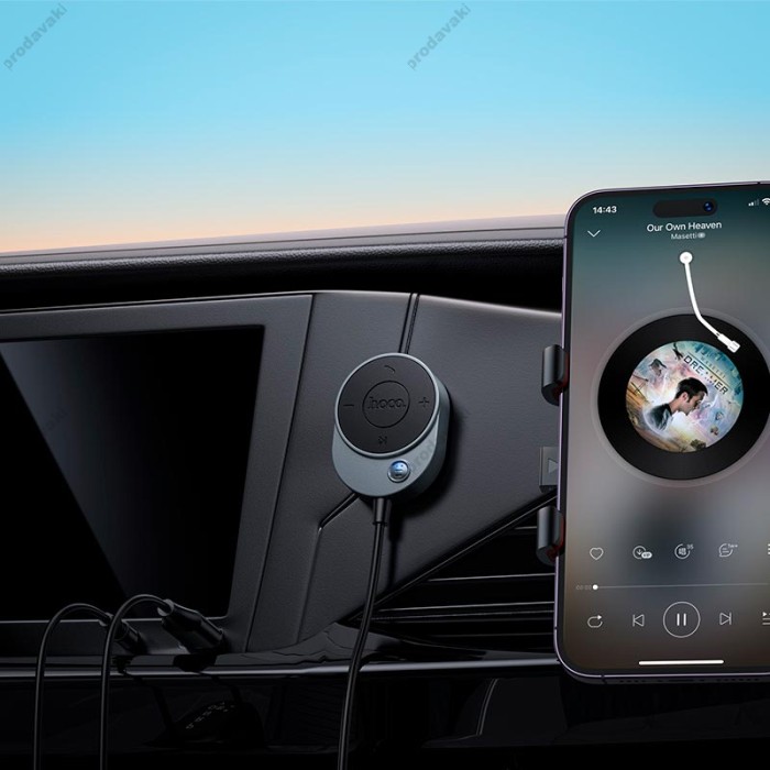 Автомобільний Bluetooth адаптер HOCO E150 Path car AUX BT receiver with cable BT5.4 Black