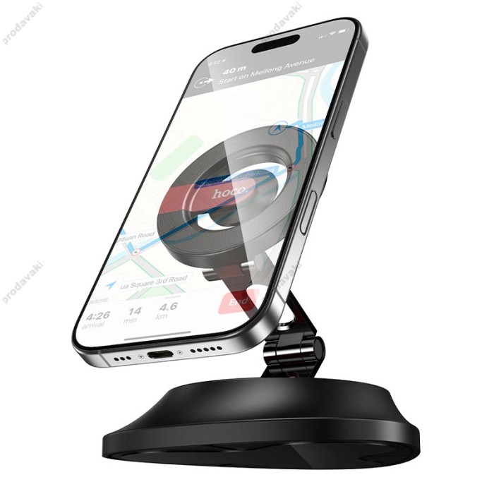 Автомобільний тримач Hoco H90 Tower folding ring magnetic car holder (dashboard) Black
