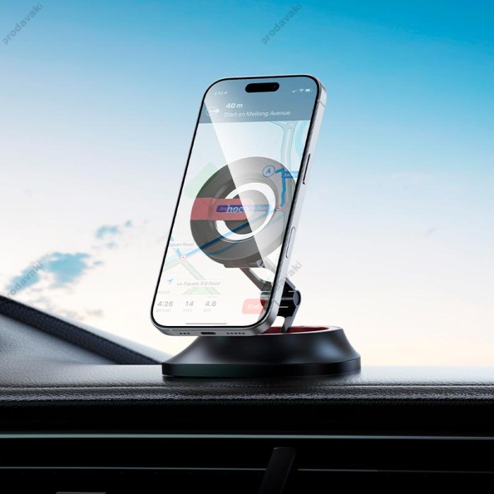 Автомобільний тримач Hoco H90 Tower folding ring magnetic car holder (dashboard) Black