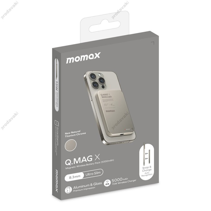 Повербанк портативний акумулятор Power bank Momax Q.Mag X MagSafe магнітний 5000 mAh Titanium